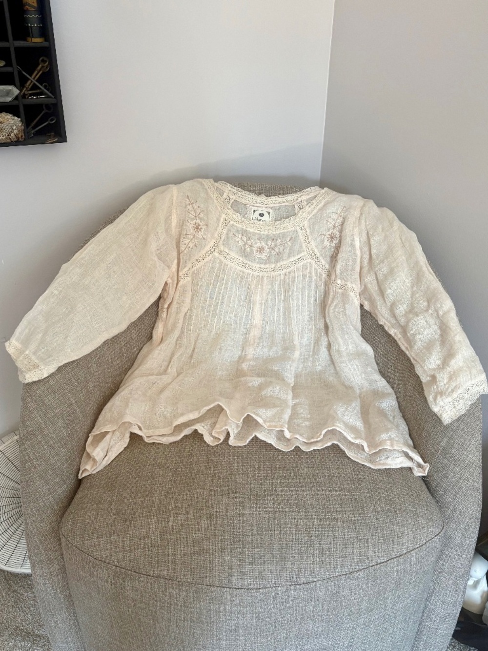 Vintage Lace and Linen Pin-tuck Blouse~
